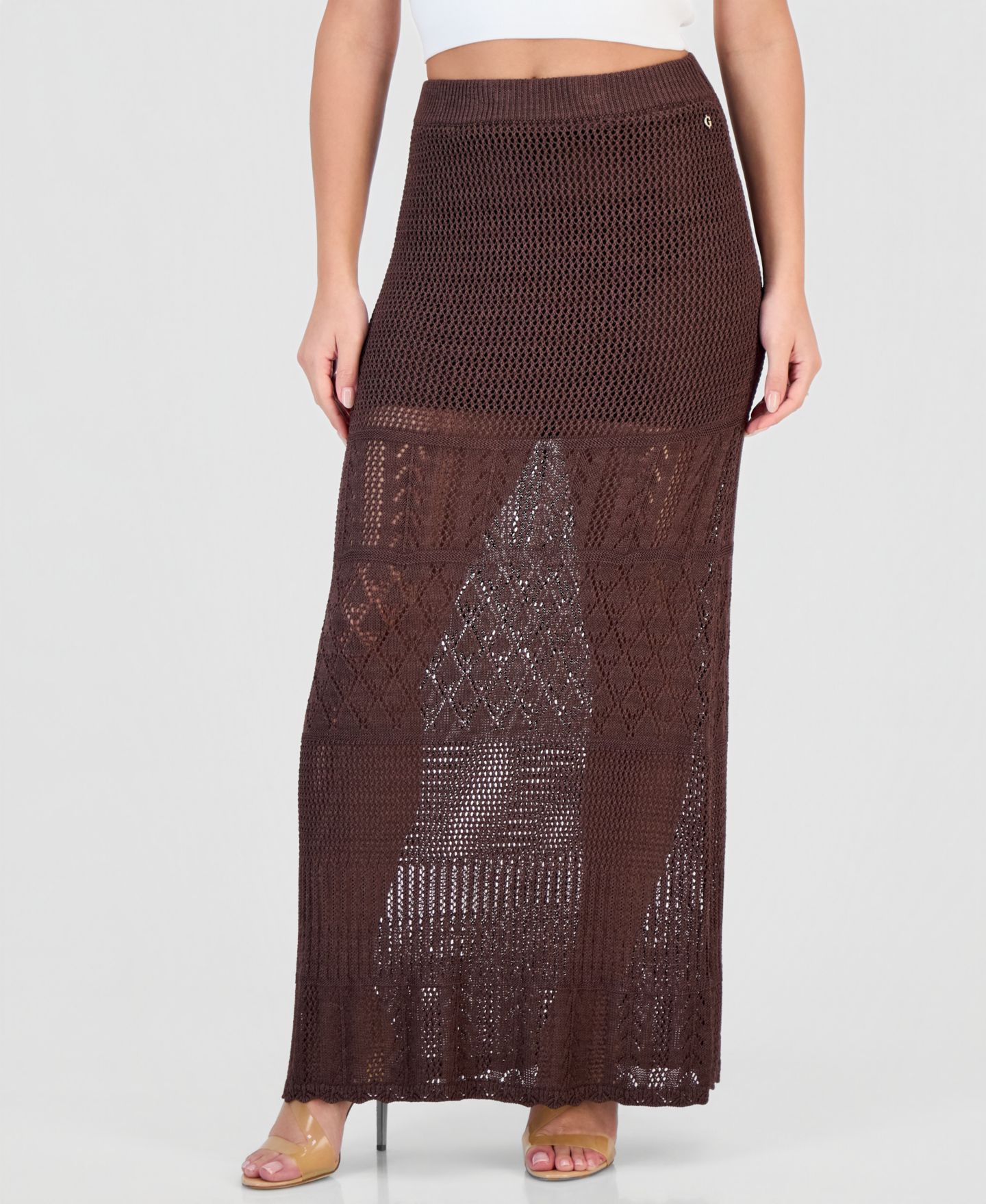 Женская юбка GUESS Vivianne Crochet High-Waisted Maxi, цвет: Тёмный кофейный — фото 2