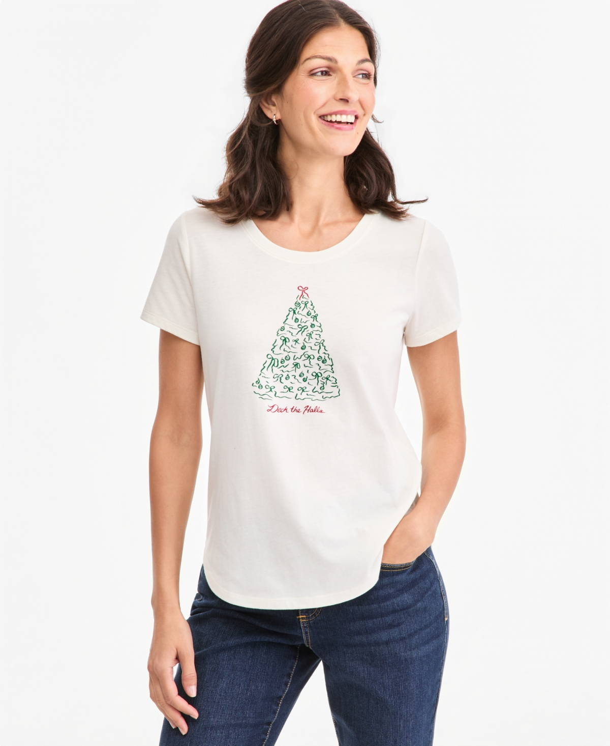 Style & Co Women's Holiday Graphic Short-Sleeve Crewneck Tee, Macy's Exclusive - Fresh Vanilla