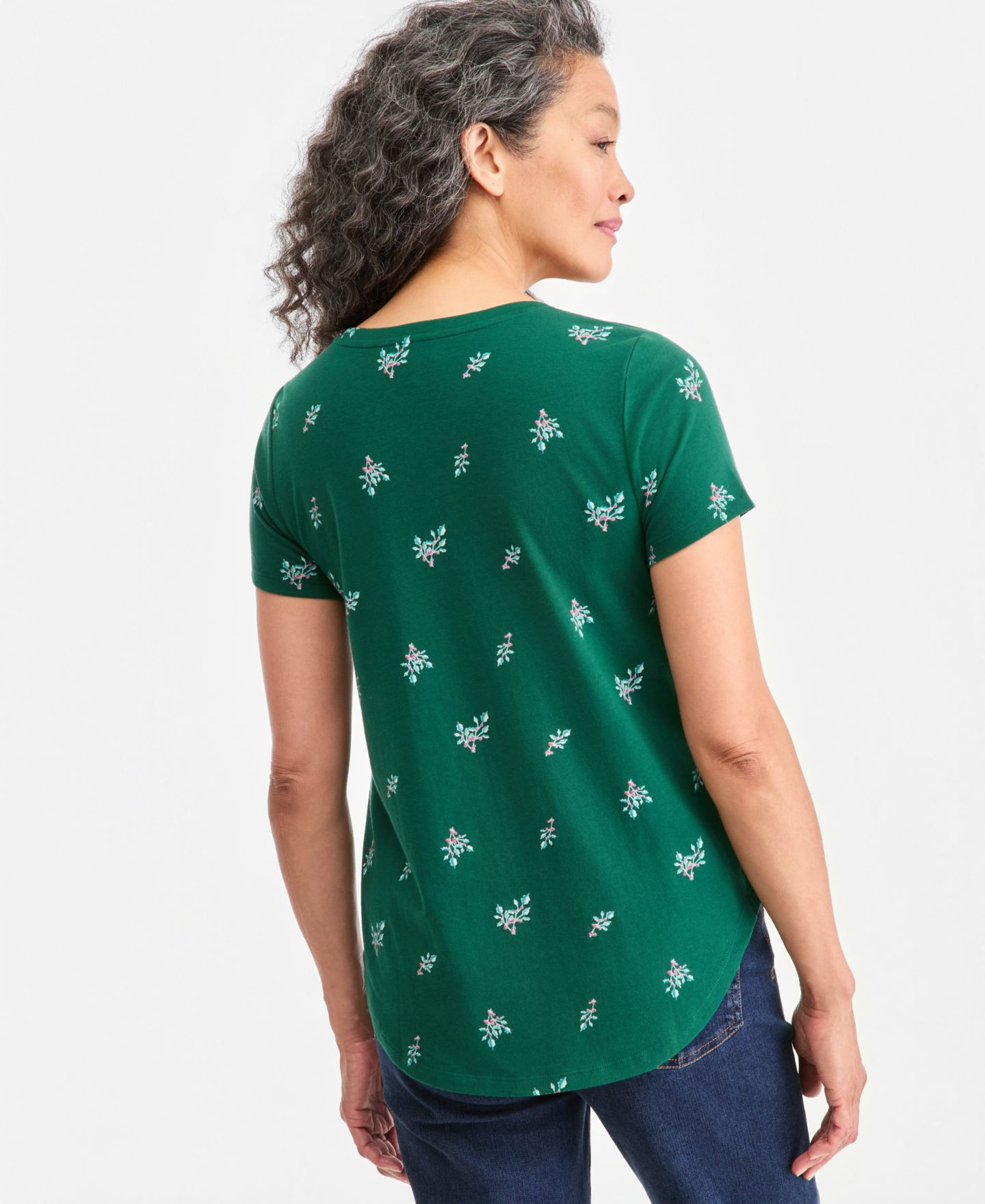Женская футболка Style & Co Holiday Graphic Short-Sleeve Crewneck, цвет: Зелёный — фото 2