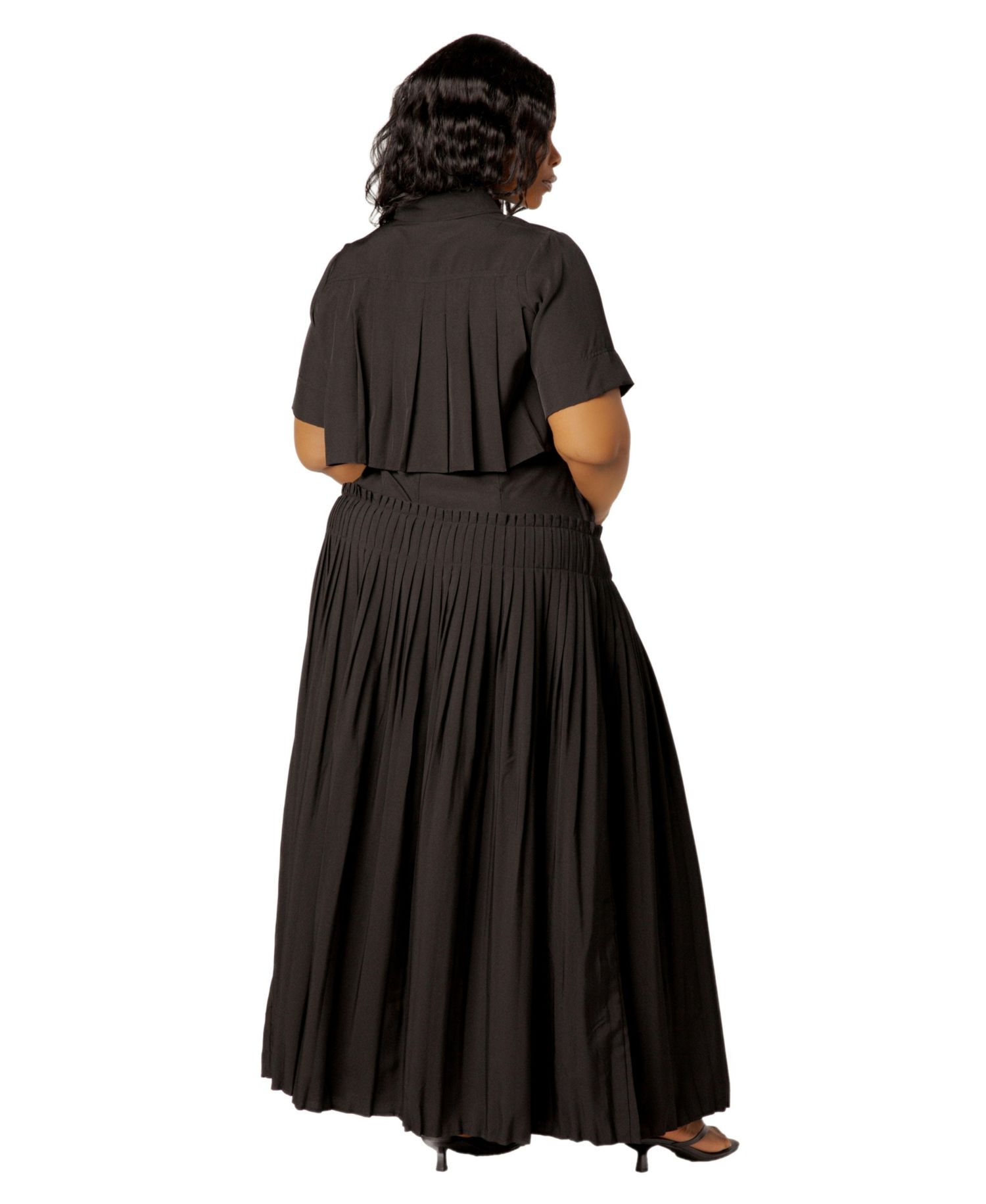 Plus Size Pleated Cropped Collared Top and Skirt Set