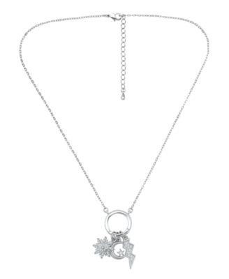 Fine Silver-Plated Over Brass Circle Charm Holder with Sun, Moon, Star and Lightning Bolt Charms Necklace