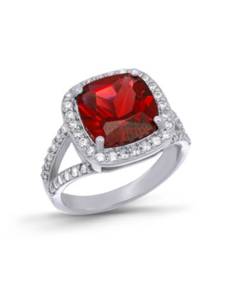 Cushion Cut Created Ruby Halo Statement Ring