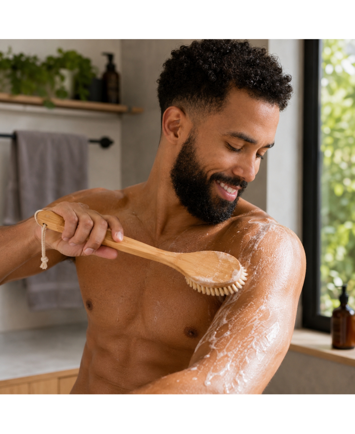 Pursonic Bath Body Brush With Long Bamboo Handle