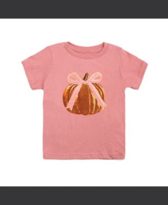 Little Girls Coquette Pumpkin Sequin Patch Short Sleeve T-Shirt
