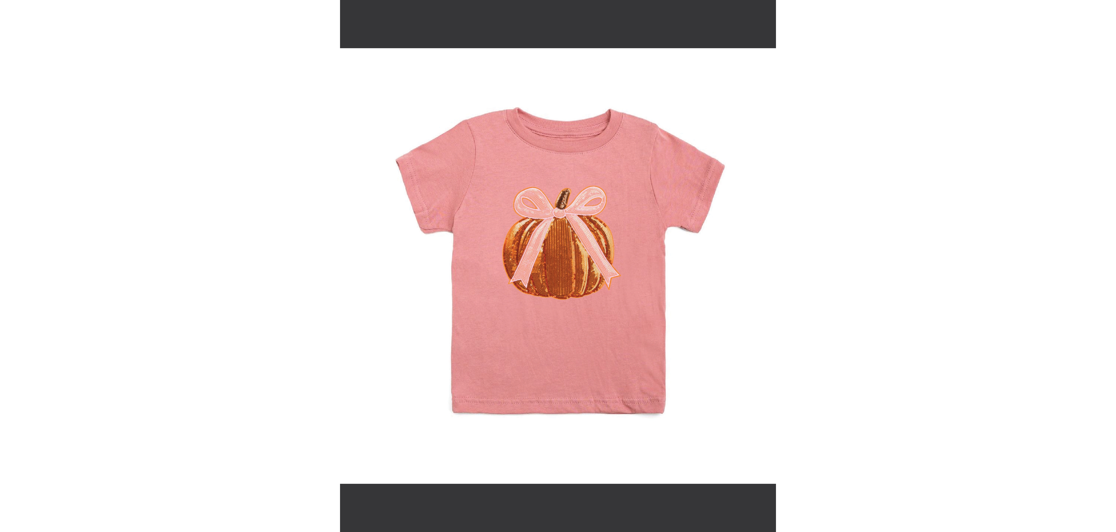 Sweet Wink Girls Coquette Pumpkin Sequin Patch Short Sleeve T-Shirt