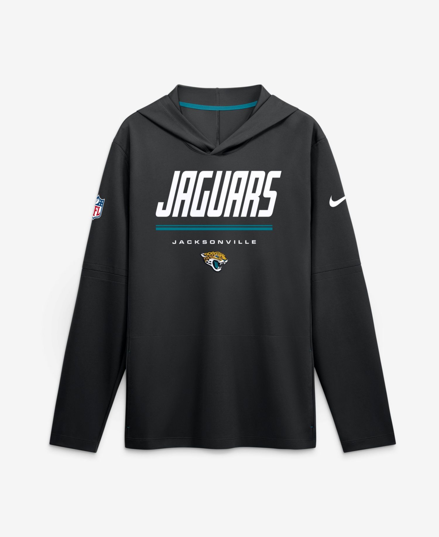 Men's Black Jacksonville Jaguars Sideline Game On Lightweight Long Sleeve Hooded Dri-FIT Top