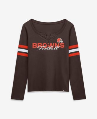 Women's Cleveland Browns Team First Coverage Scheme Long-Sleeve Lace-Up Neckline T-Shirt