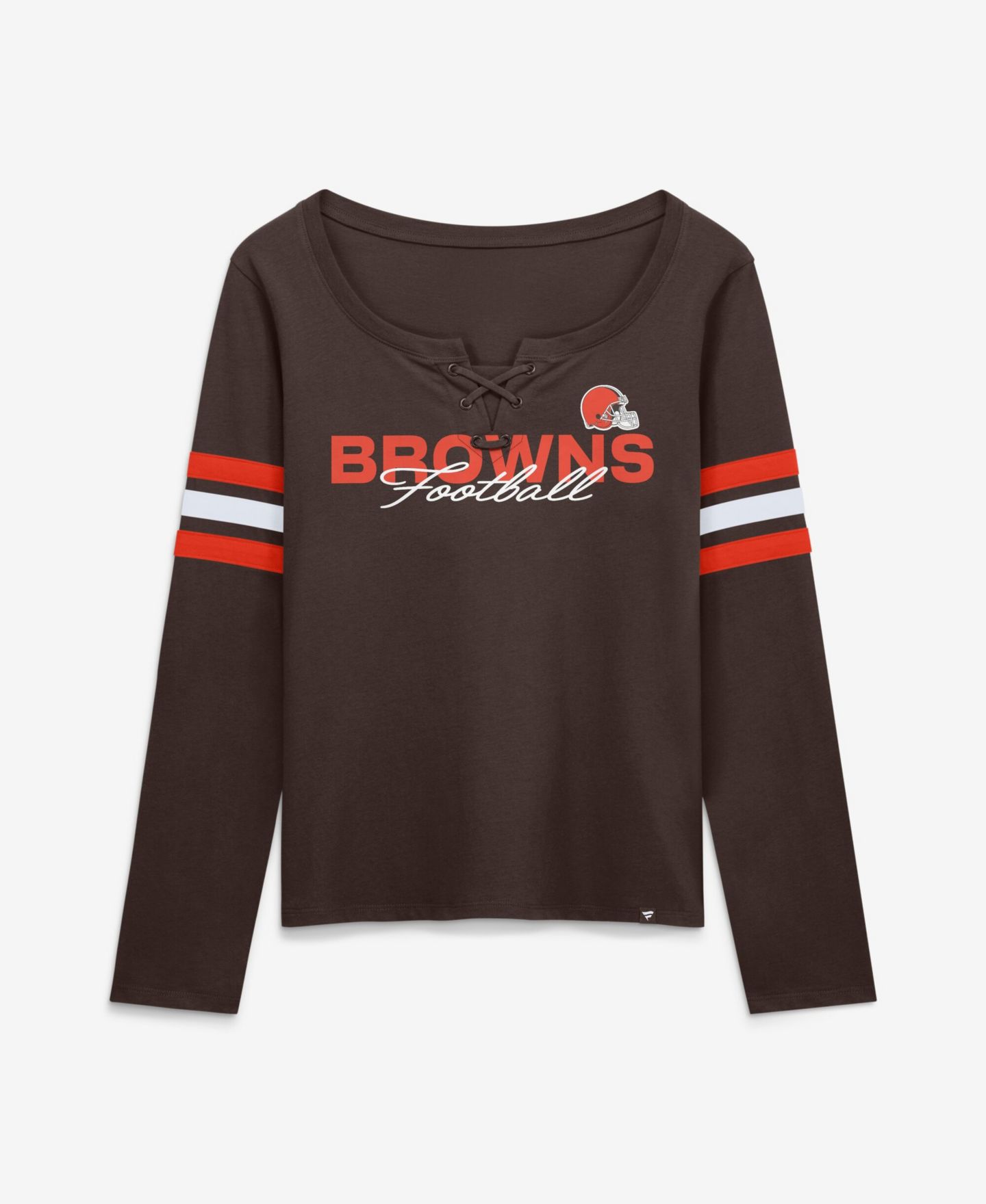 Женская футболка Fanatics Cleveland Browns Team First Coverage Scheme Long-Sleeve Lace-Up Neckline — фото 1