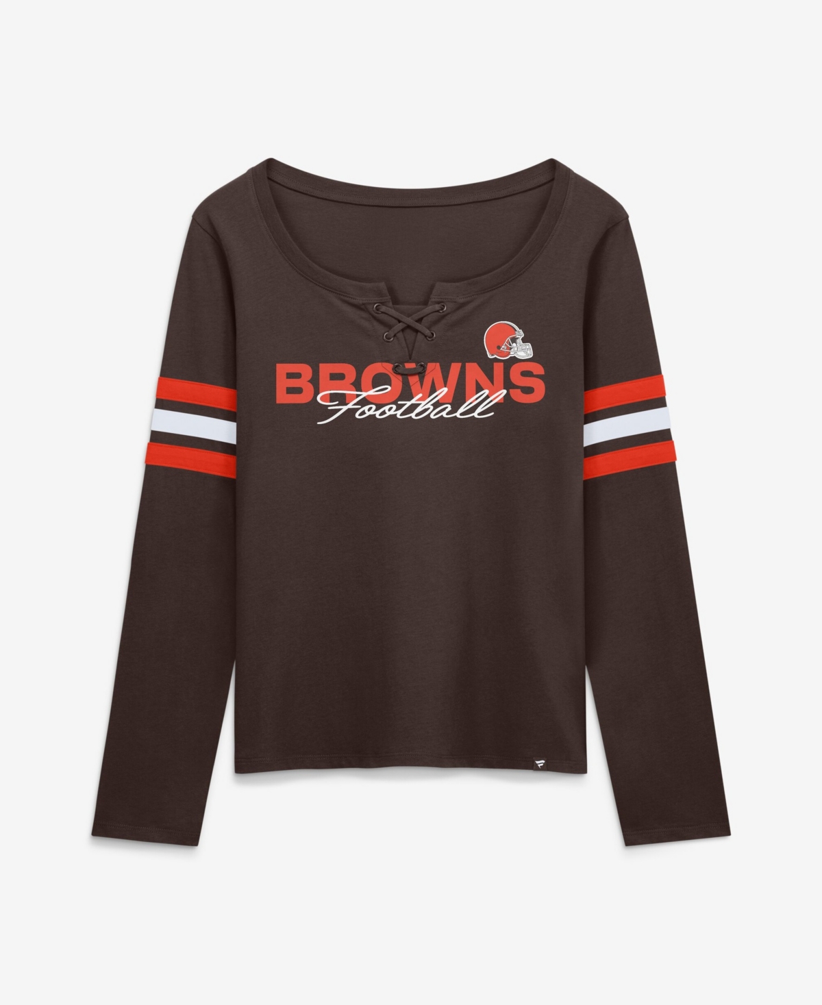 Fanatics Women's Cleveland Browns Team First Coverage Scheme Long-Sleeve Lace-Up Neckline T-Shirt - Brown