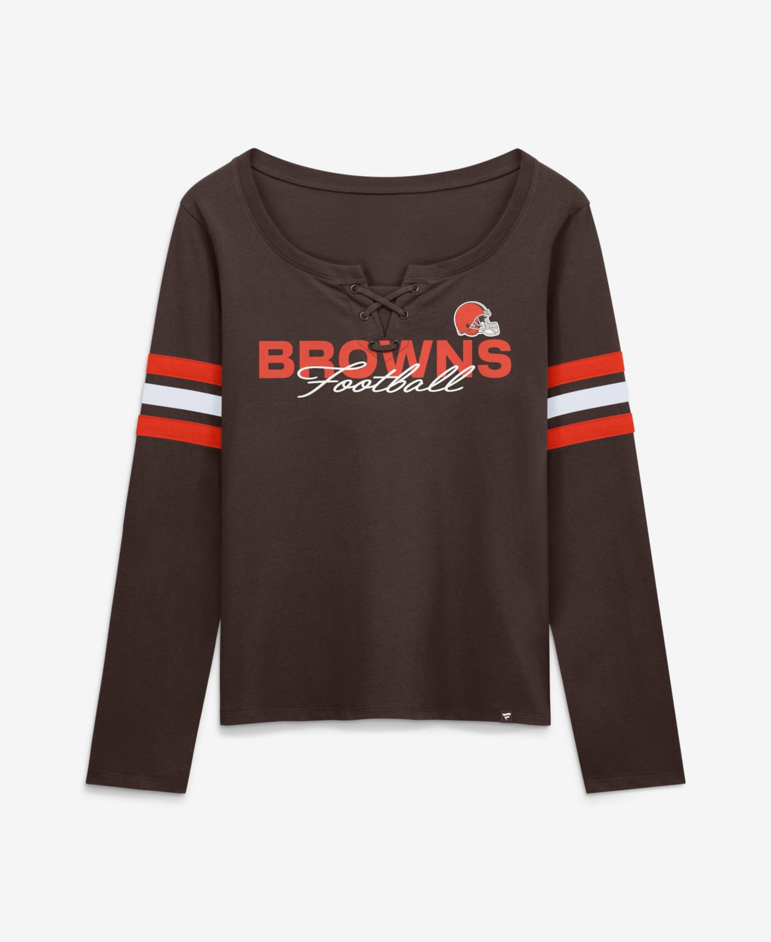 Women's Cleveland Browns Team First Coverage Scheme Long-Sleeve Lace-Up Neckline T-Shirt