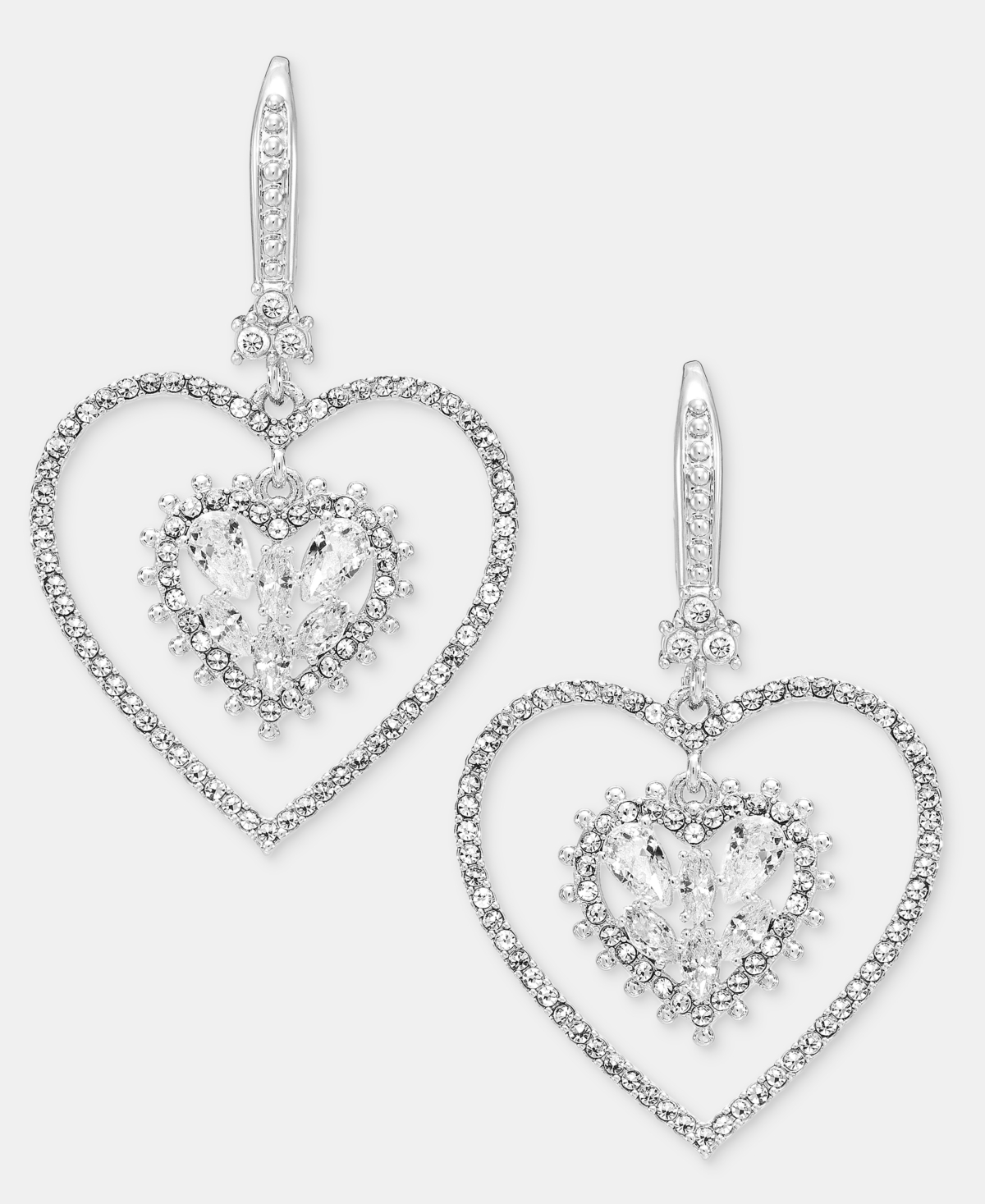 Marchesa Cubic Zirconia and Crystal Heart Dangle Earrings - White