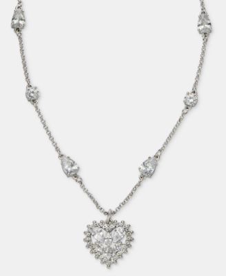 Cubic Zirconia Silver-Tone Heart Pendant Necklace