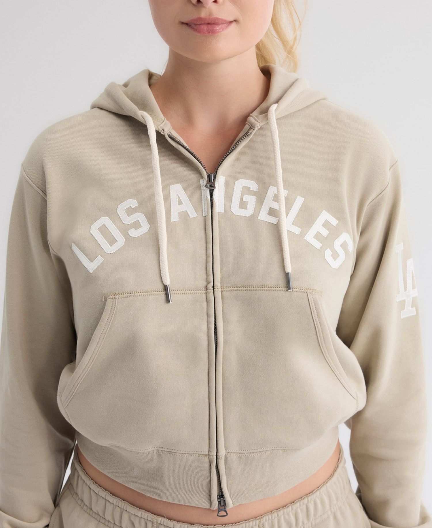 Women's Los Angeles Dodgers Iconic Full-Zip Cropped Terry Hoodie