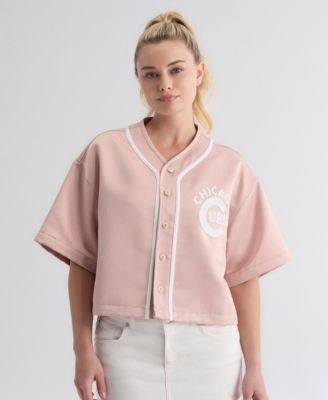 Women's Chicago Cubs Iconic Cropped-Satin Baseball Top