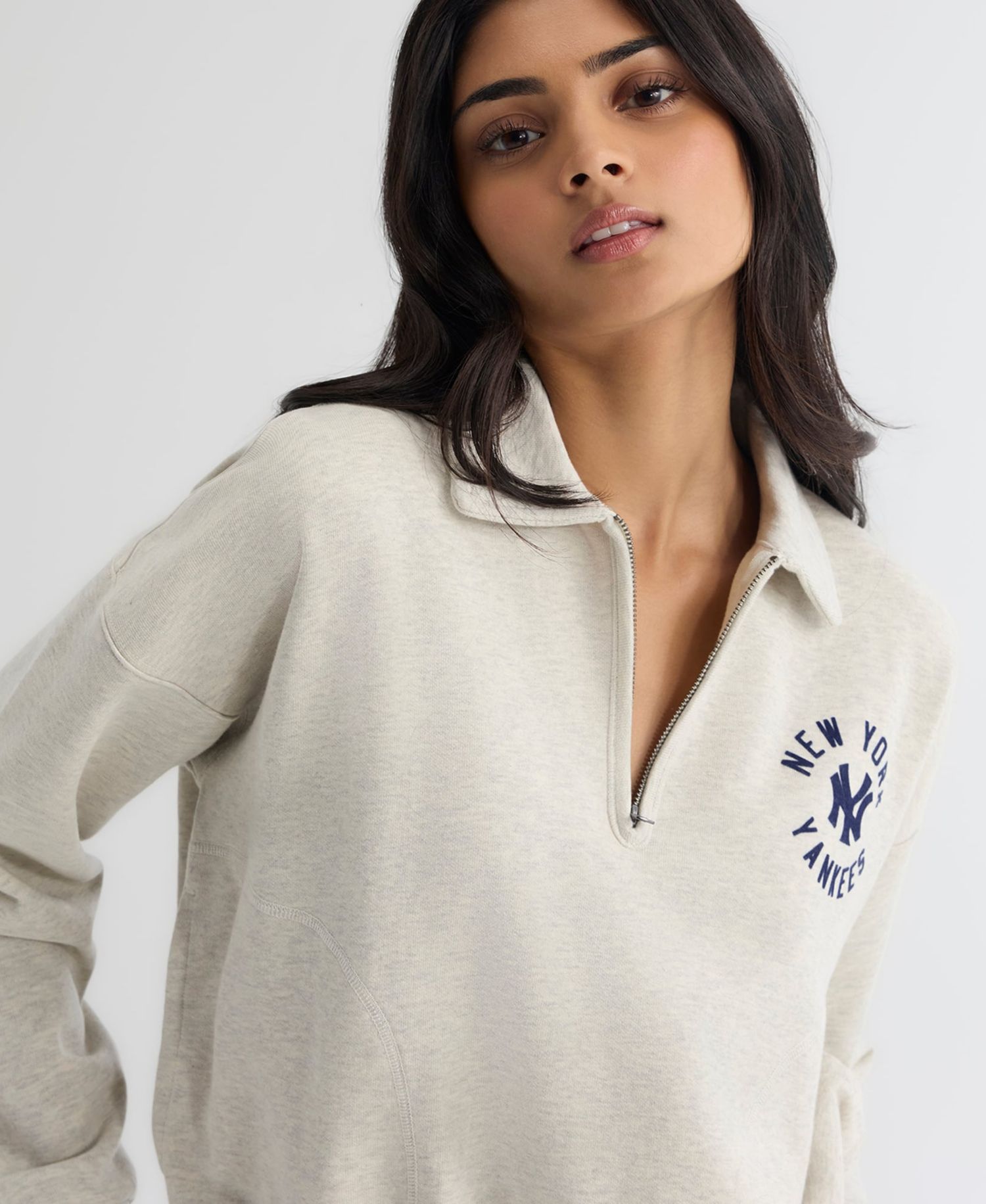 Women's New York Yankees Iconic Terry Quarter-Zip Cropped Sweatshirt