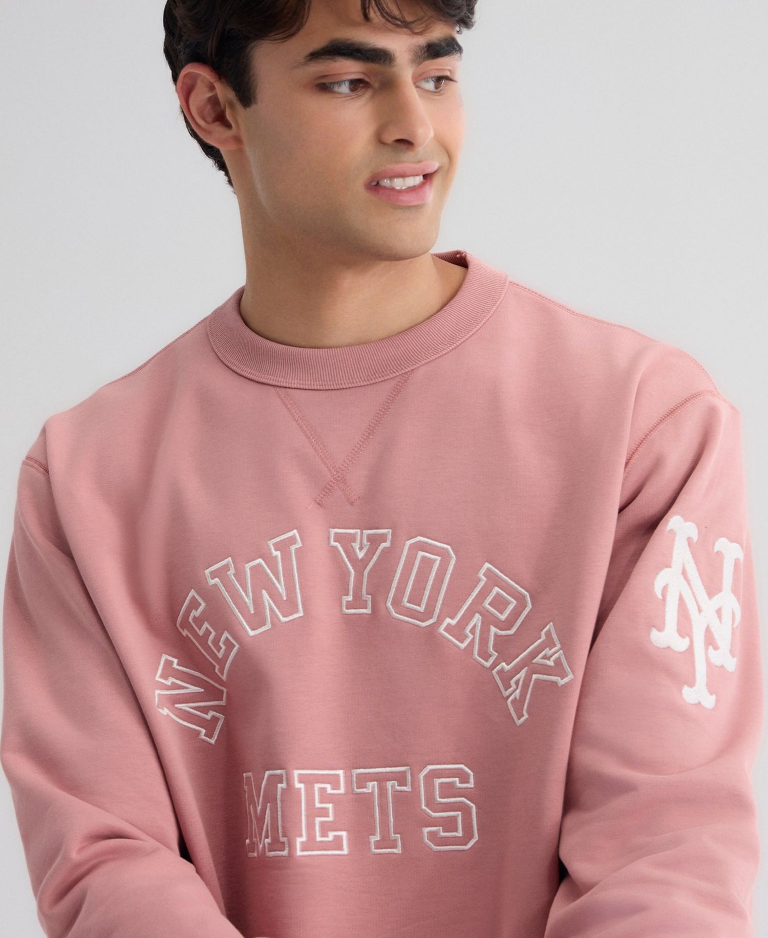 Men's New York Mets Iconic Relaxed-Fit Crewneck Striped-Rib Trim Sweatshirt