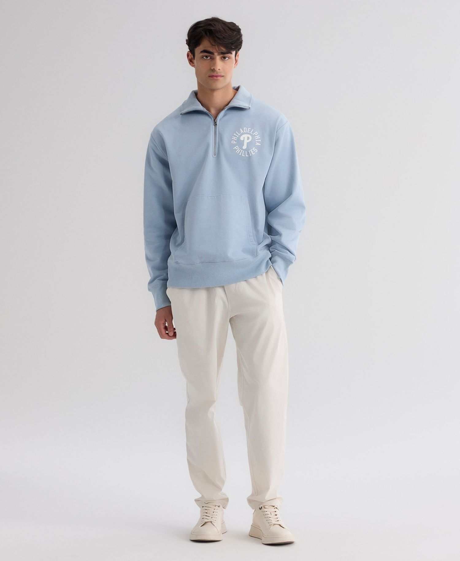 Men's Philadelphia Phillies Iconic Sideline Terry Relaxed-Fit Quarter-Zip Sweatshirt