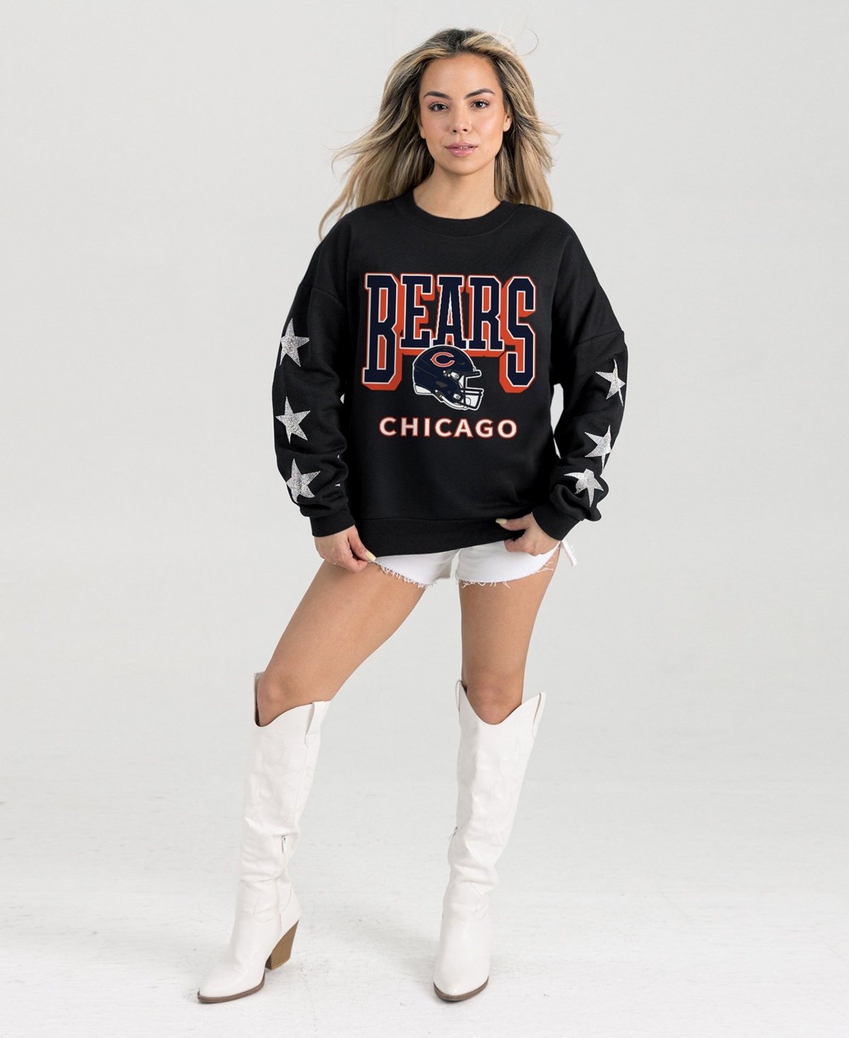 Gameday Couture Women's Chicago Bears Pure Victory Rhine stud Star-Sleeve Dropped-Shoulders Pullover Sweatshirt
