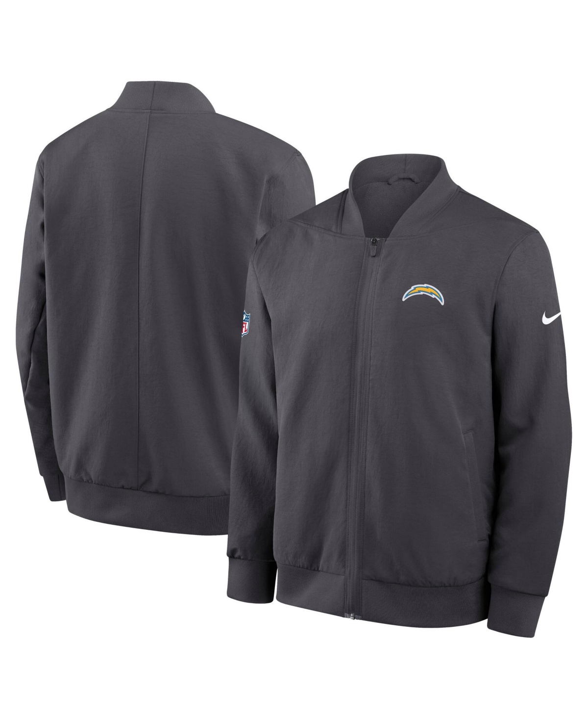 Nike Men's Los Angeles Chargers Sideline Full-zip Fleece-lined Bomber Jacket In Anthracite