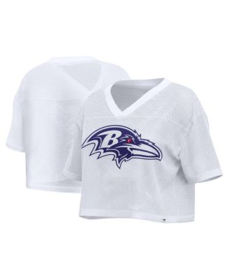 Women's Baltimore Ravens Oversized Cropped Mesh V-Neck Short-Sleeve Top