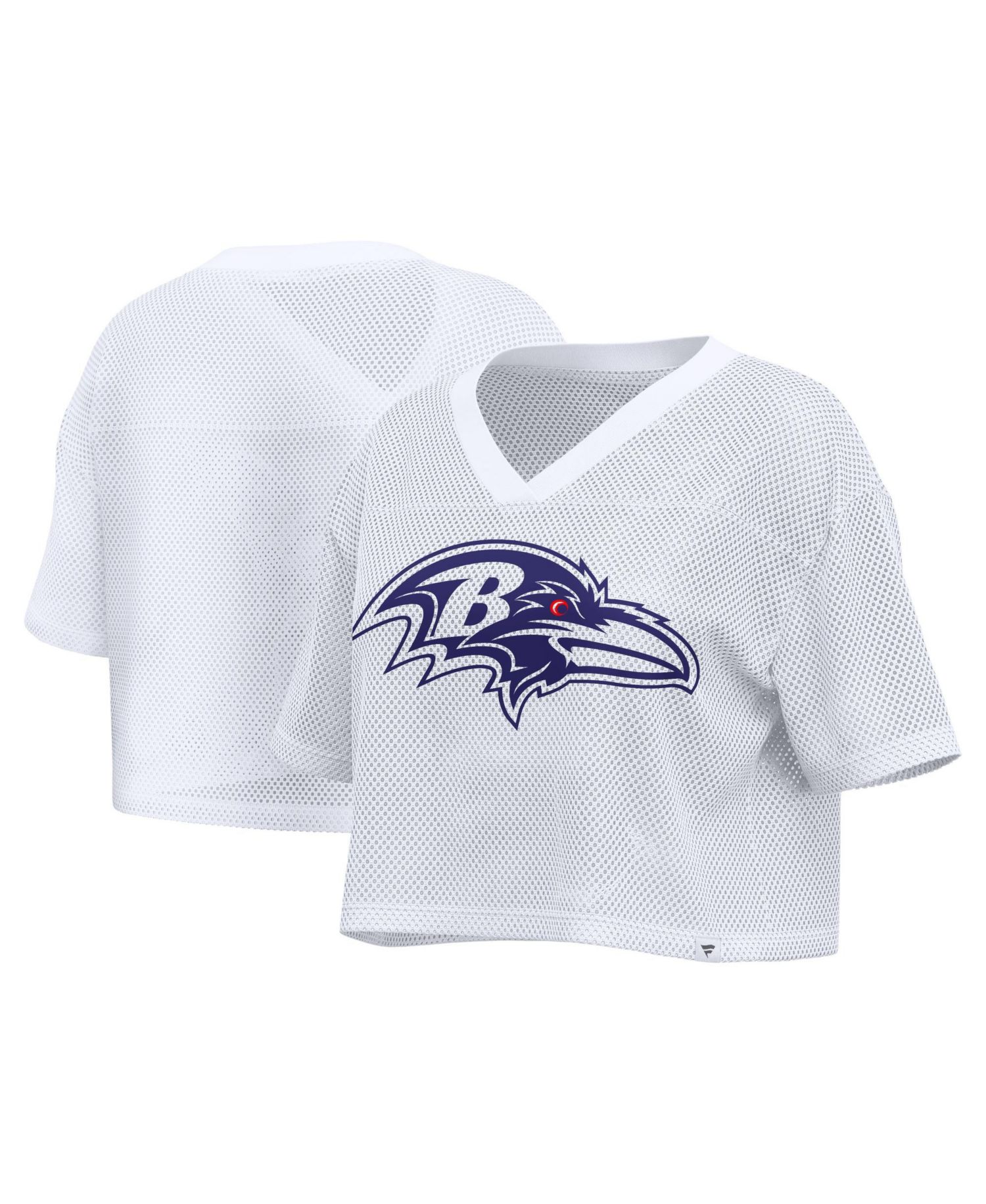 Women's Baltimore Ravens Oversized Cropped Mesh V-Neck Short-Sleeve Top