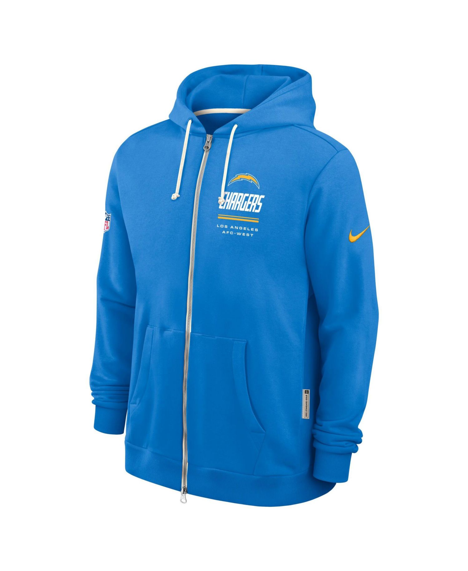 Men's Los Angeles Chargers Sideline Standard Issue Quarterback Scramble Full-Zip Dri-FIT Fleece Hoodie