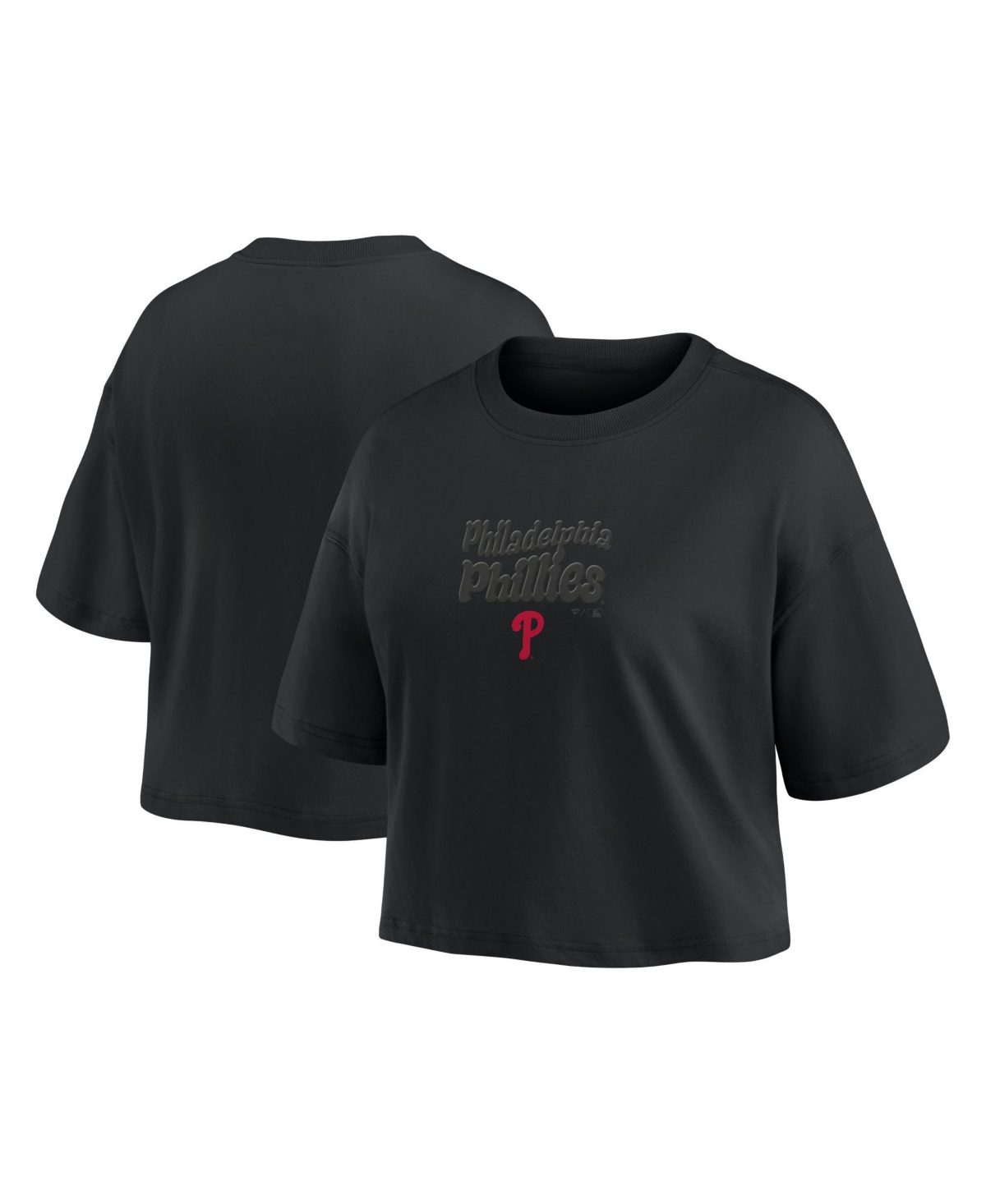 Fanatics Women's Philadelphia Phillies Blackout Wave Cropped Short-Sleeve T-Shirt - Black