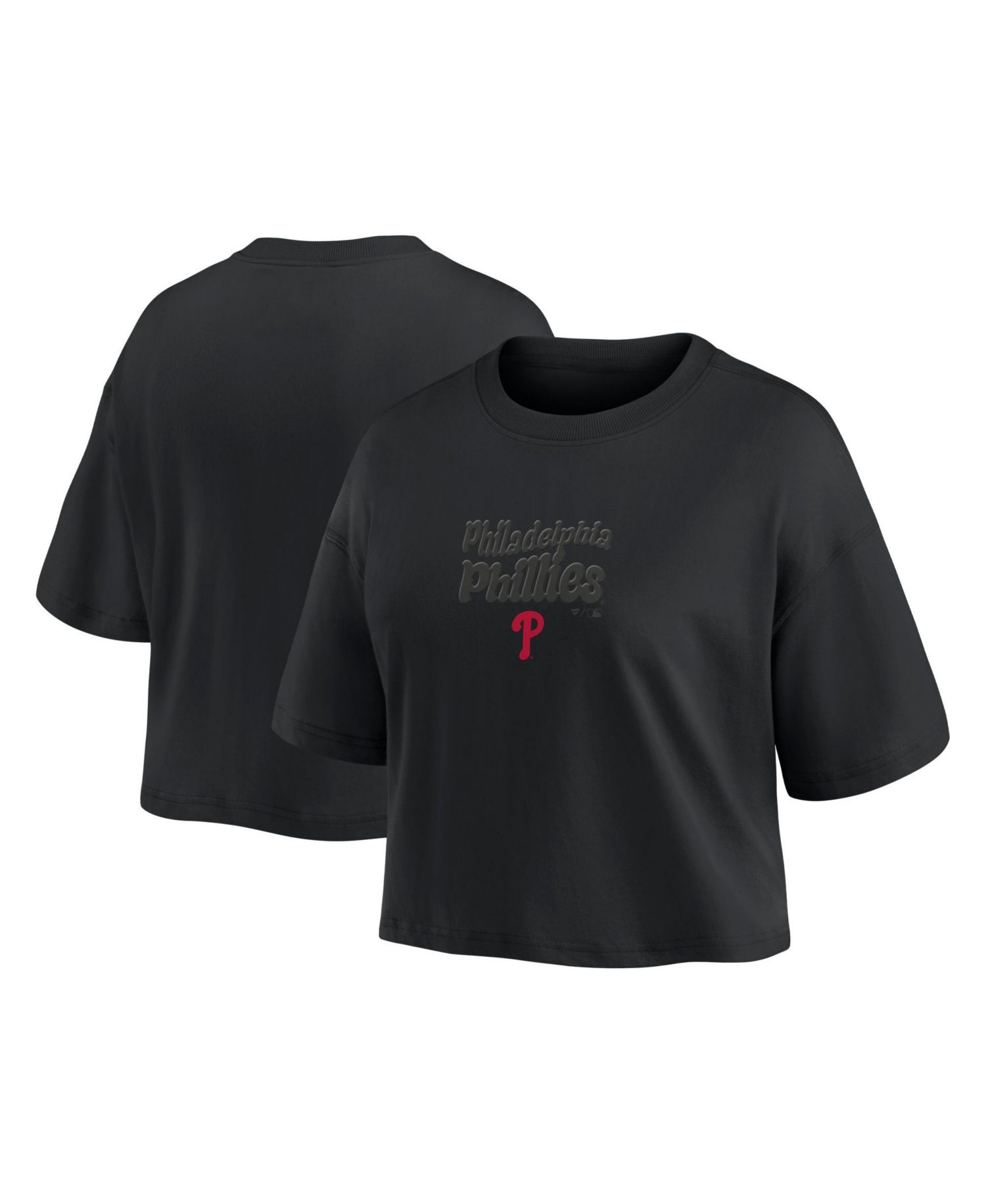 Women's Philadelphia Phillies Blackout Wave Cropped Short-Sleeve T-Shirt