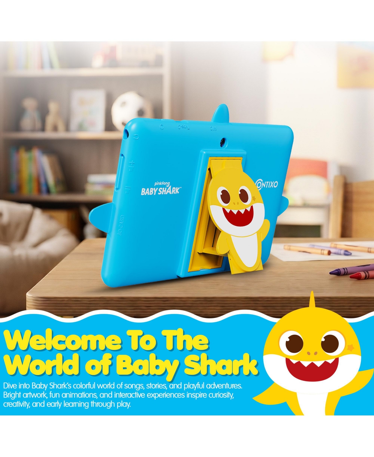 Contixo Pinkfong A8 Baby Shark 7-Inch Kids Tablet, 32GB, 8 Learning Apps and Parental Controls