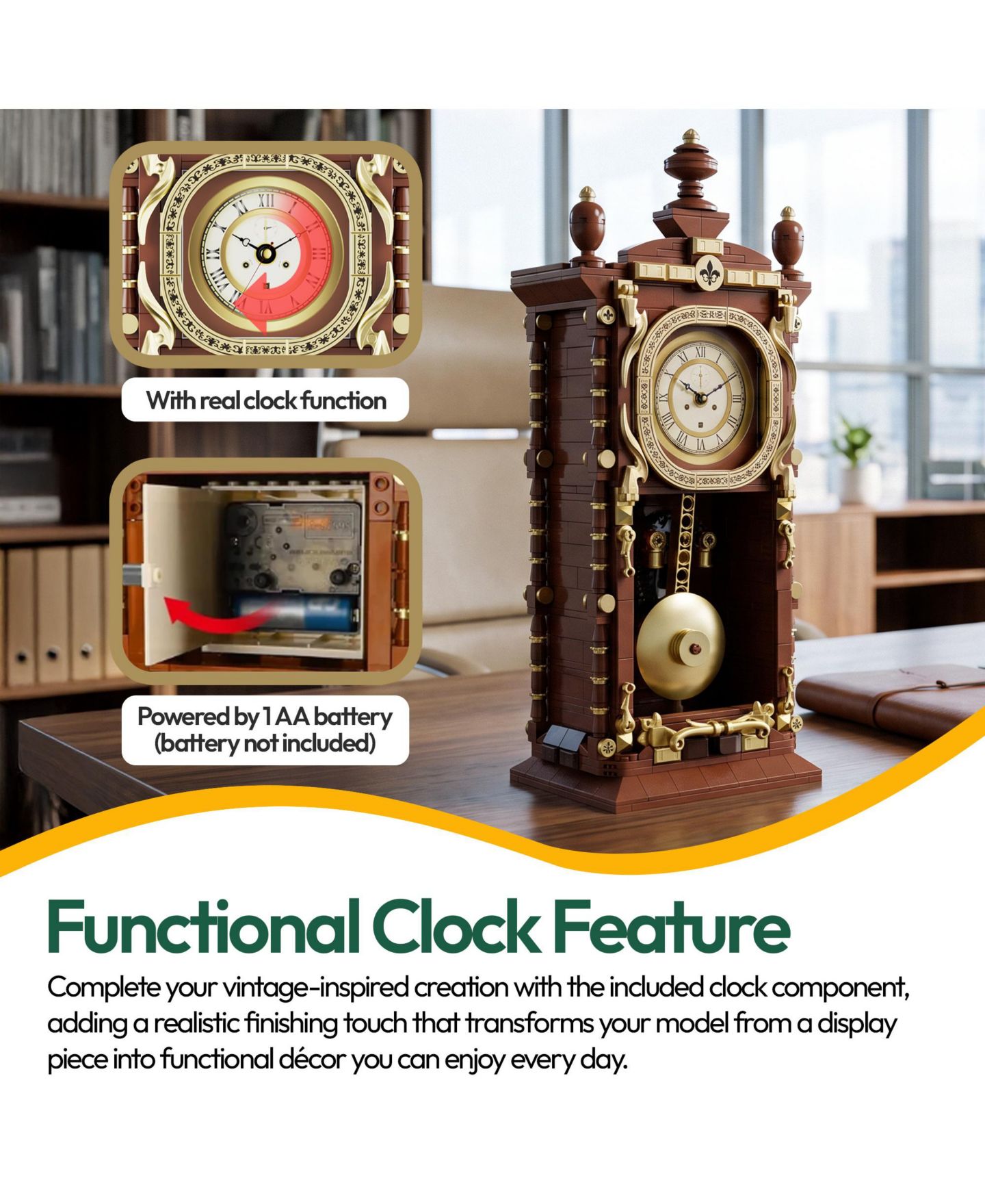 Детский конструктор Contixo Retro Pendulum Clock BK12 751-Piece Building Set, Ages 8+, цвет: Коричневый — фото 5