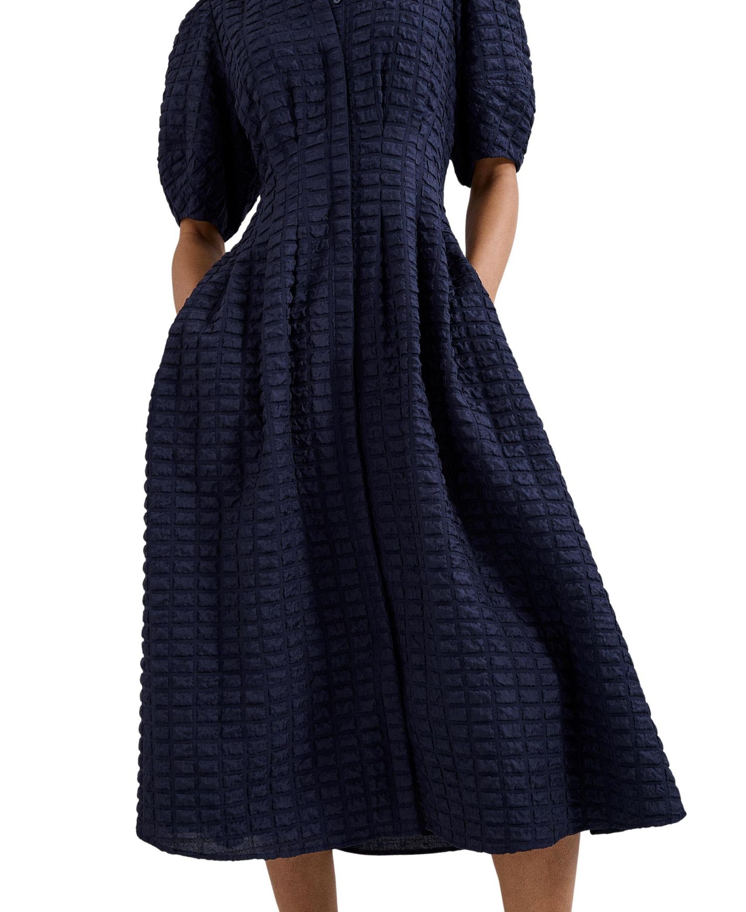 Women's Yasmine Textured Short-Sleeve Collared Midi Dress