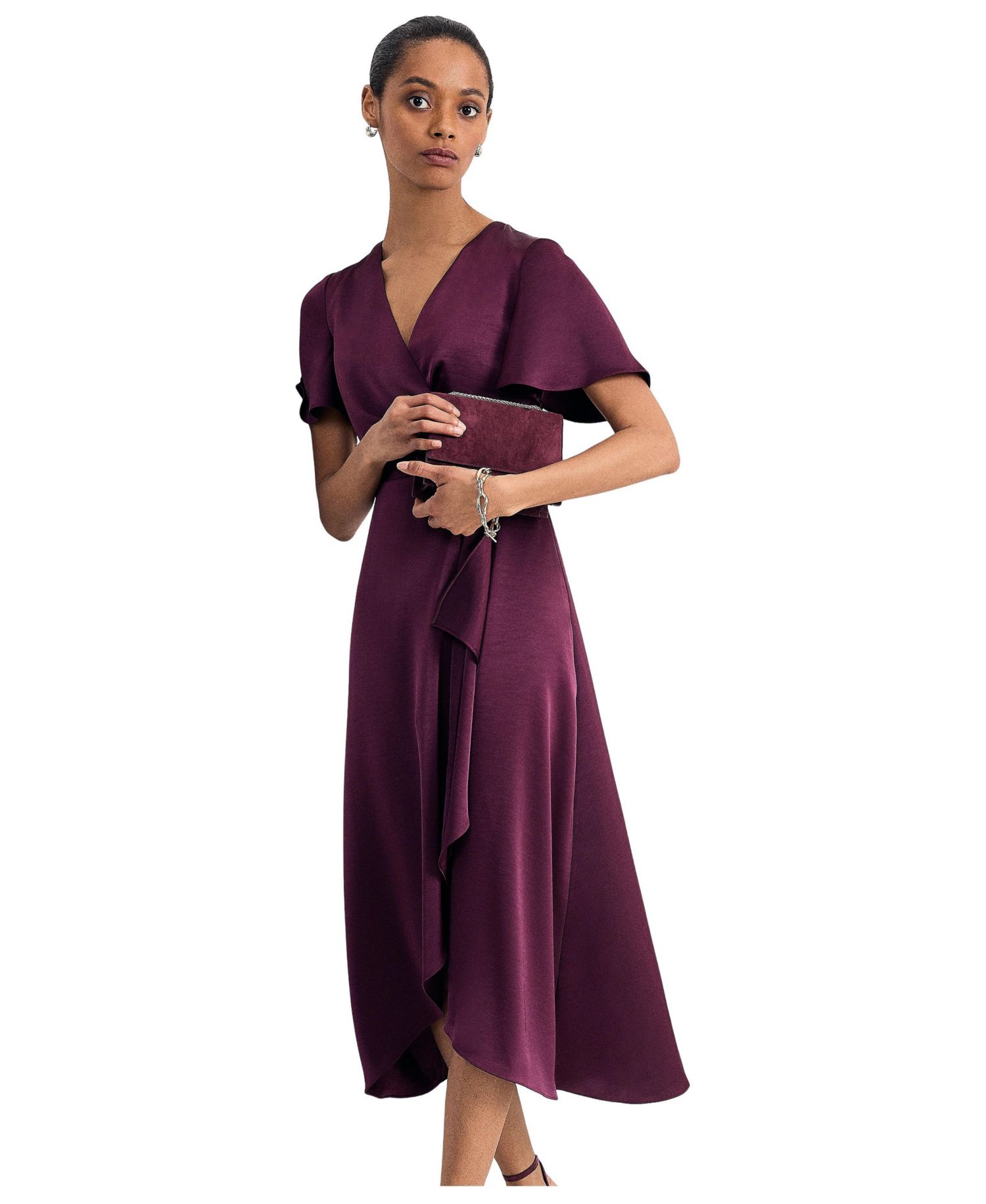 Women's Julissa Wrap Flutter-Sleeve Midi Dress