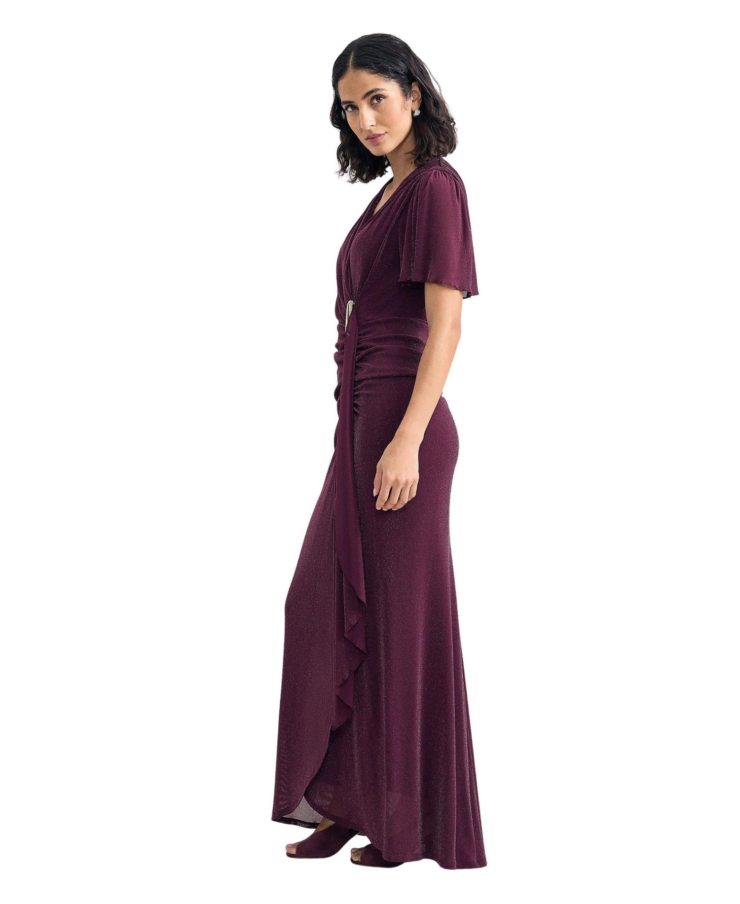 Women's Alexis Shimmering Flutter-Sleeve Wrap Maxi Dress