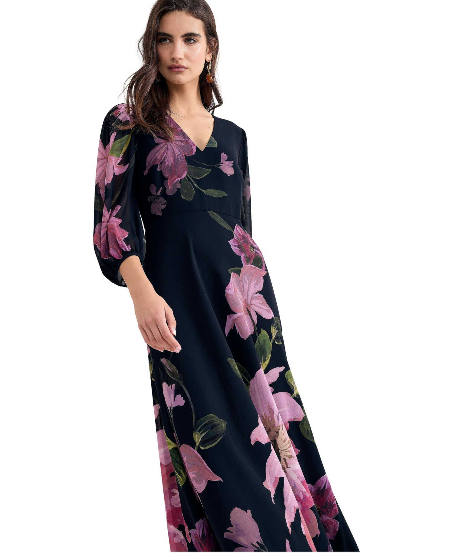 Women's Betty Floral A-Line Billowed 3/4-Sleeve Maxi Dress