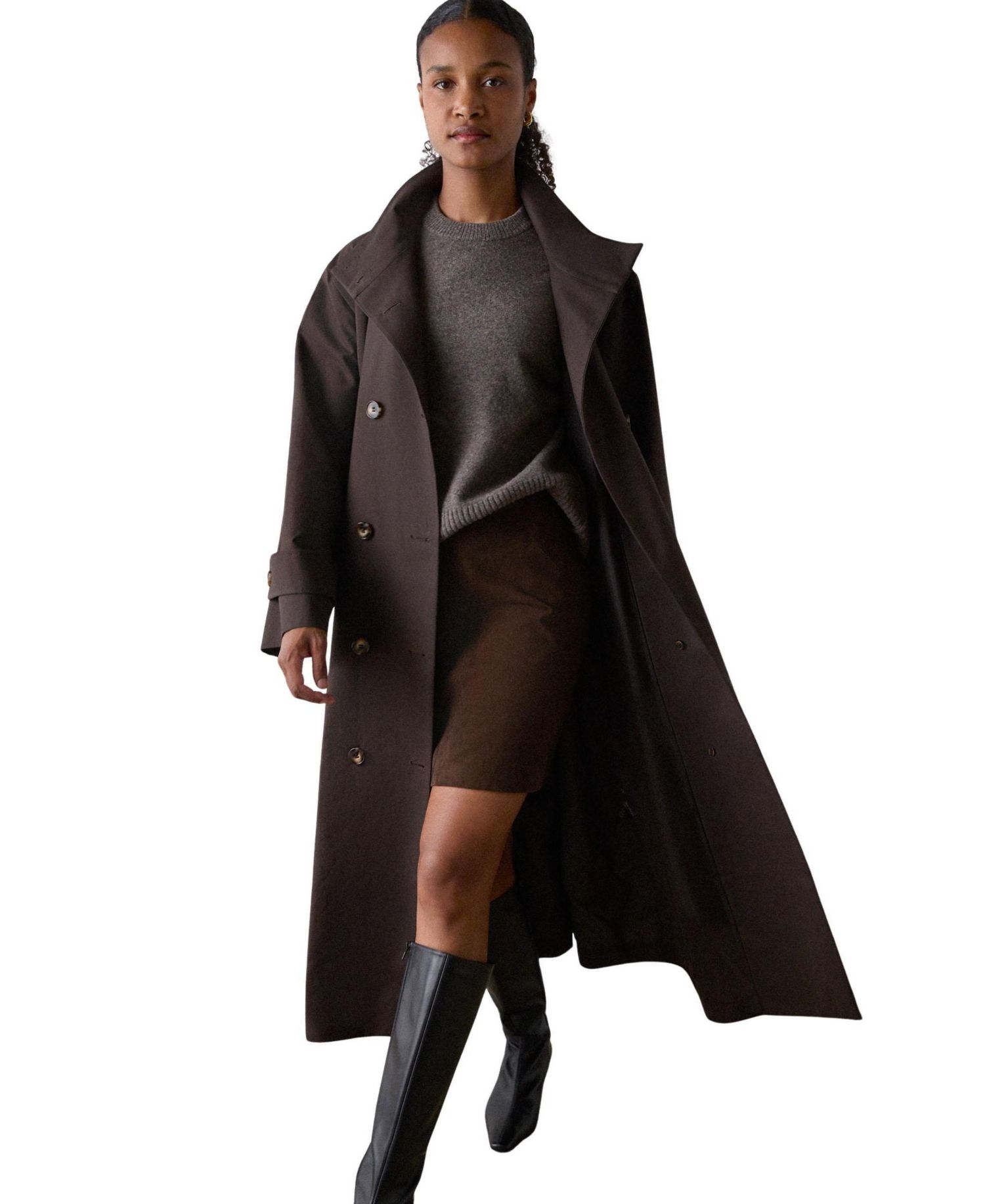 Women's Double-Breasted Funnel-Neck Trench Coat