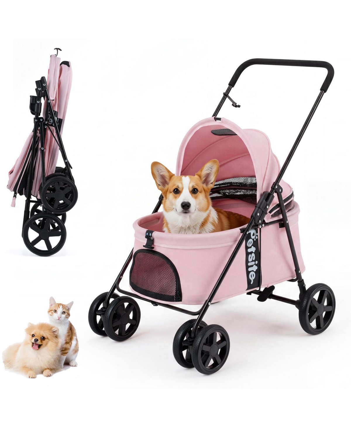 Gymax Pet Stroller for Small Medium Dogs with Swivel Front Wheels and One-Step Rear Brake