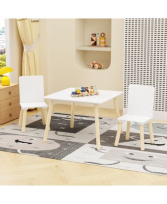 3 Piece Wood Table and Chair Set, Chairs, Wood Activity Table Drawing Play Table Set, for Nursery, Kindergarten