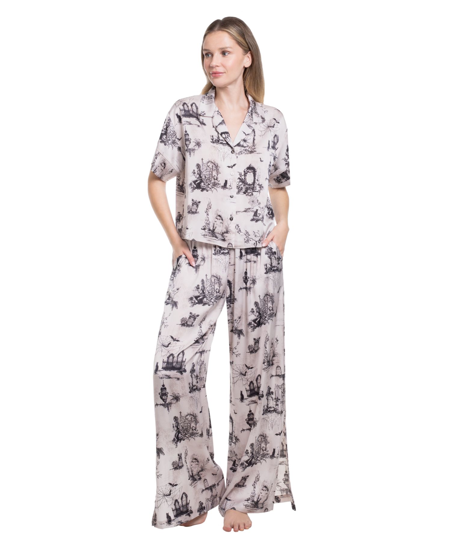 Women's Eerie Toile Satin Short-Sleeve Pajama Set