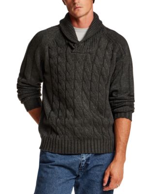 Men's Fisherman Cable-Knit Shawl Collar Pullover Sweater