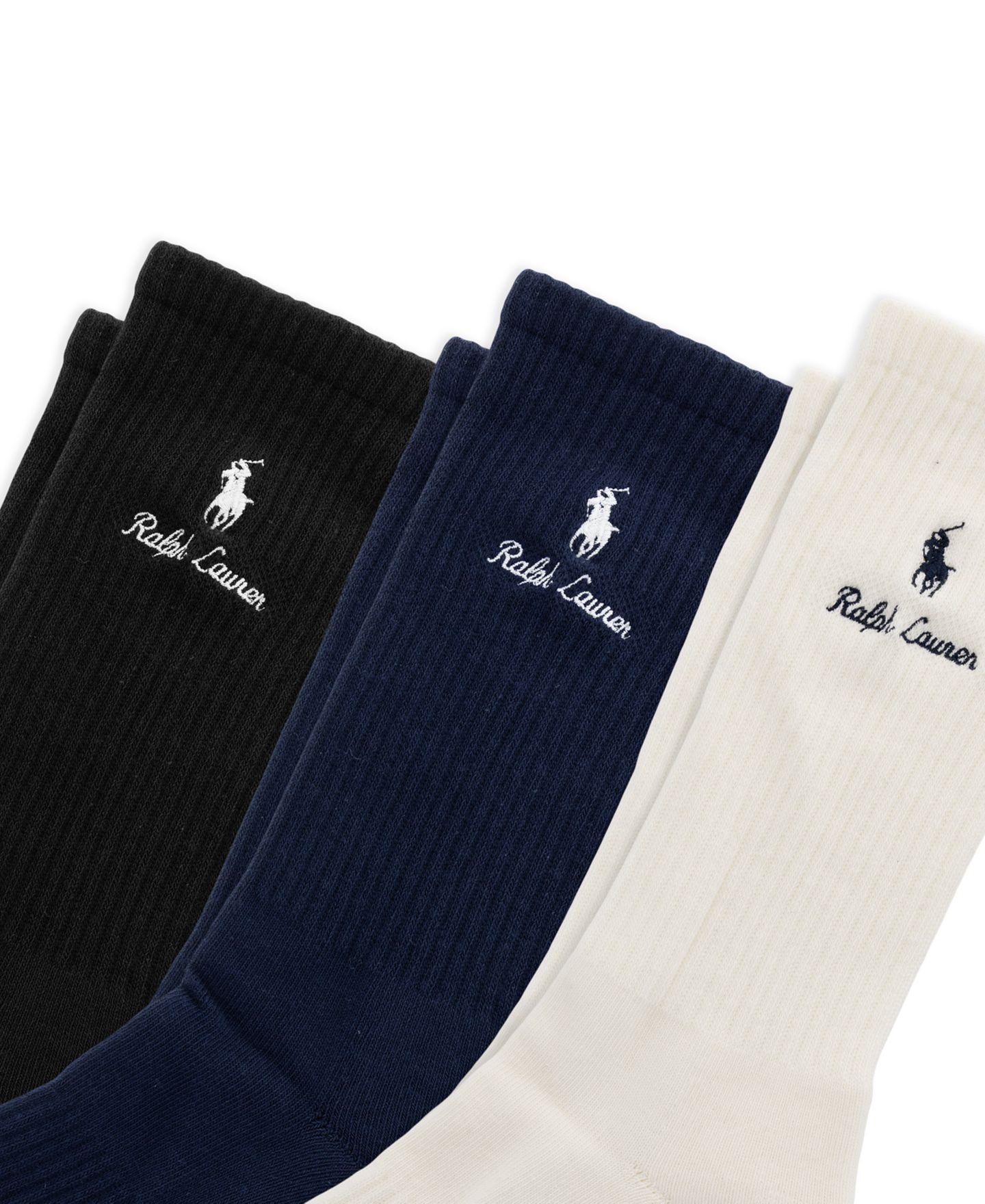 Носки для мужчин, с логотипом, в рубчик, 3 шт. — Polo Ralph Lauren, цвет: Белый / Чёрный — фото 2