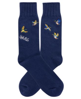 Men's Embroidered Novelty Cotton-Blend Crew Socks with Reinforced Heel and Toe