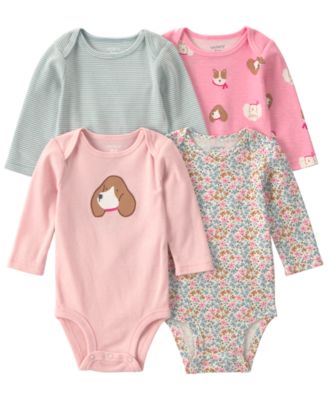 Baby Girls' Long-Sleeve Dog Bodysuits, 4-Pack