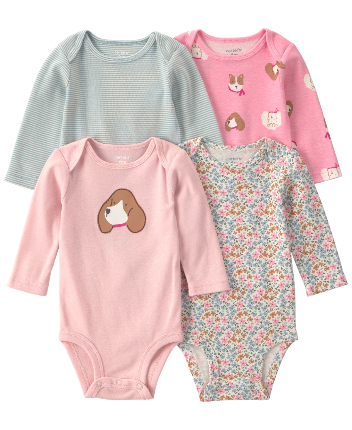 Carter's Baby Girls' Long-sleeve Dog Bodysuits, 4-pack In Multi