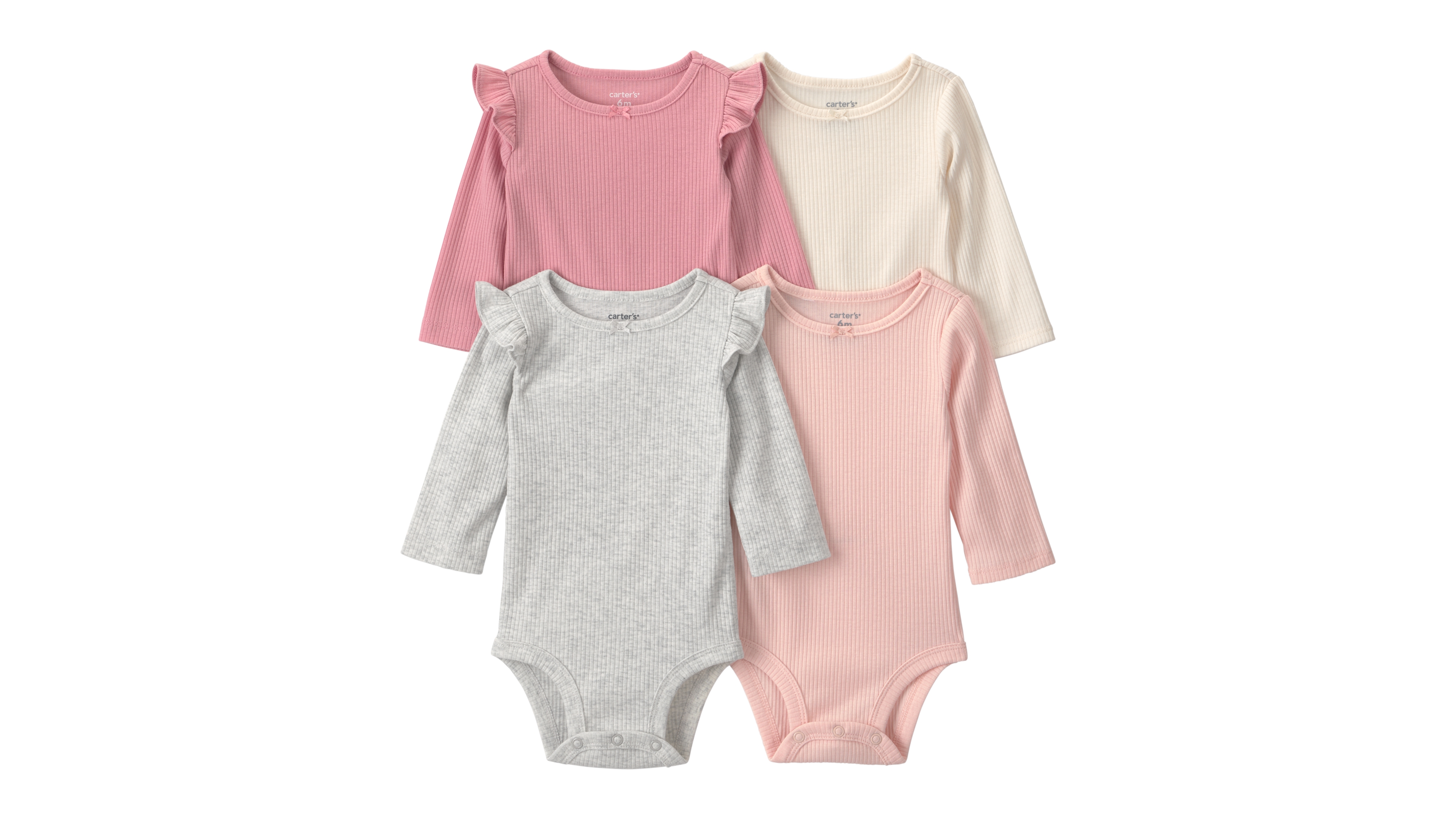 Carter's Baby Girls' Ribbed Ruffled Long-Sleeve Bodysuits, 4-Pack