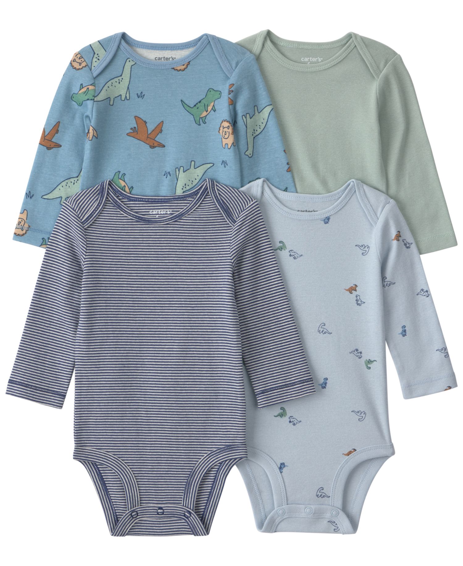 Baby Boys' Dinosaur Long-Sleeve Bodysuits, 4-Pack