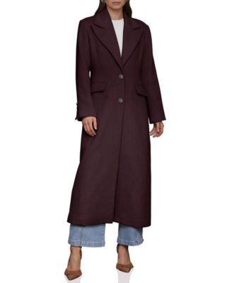 Women's Double-Breasted Long Wool-Blend Structured-Shoulder Coat
