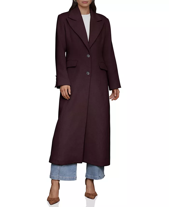 Women's Double-Breasted Long Wool-Blend Structured-Shoulder Coat