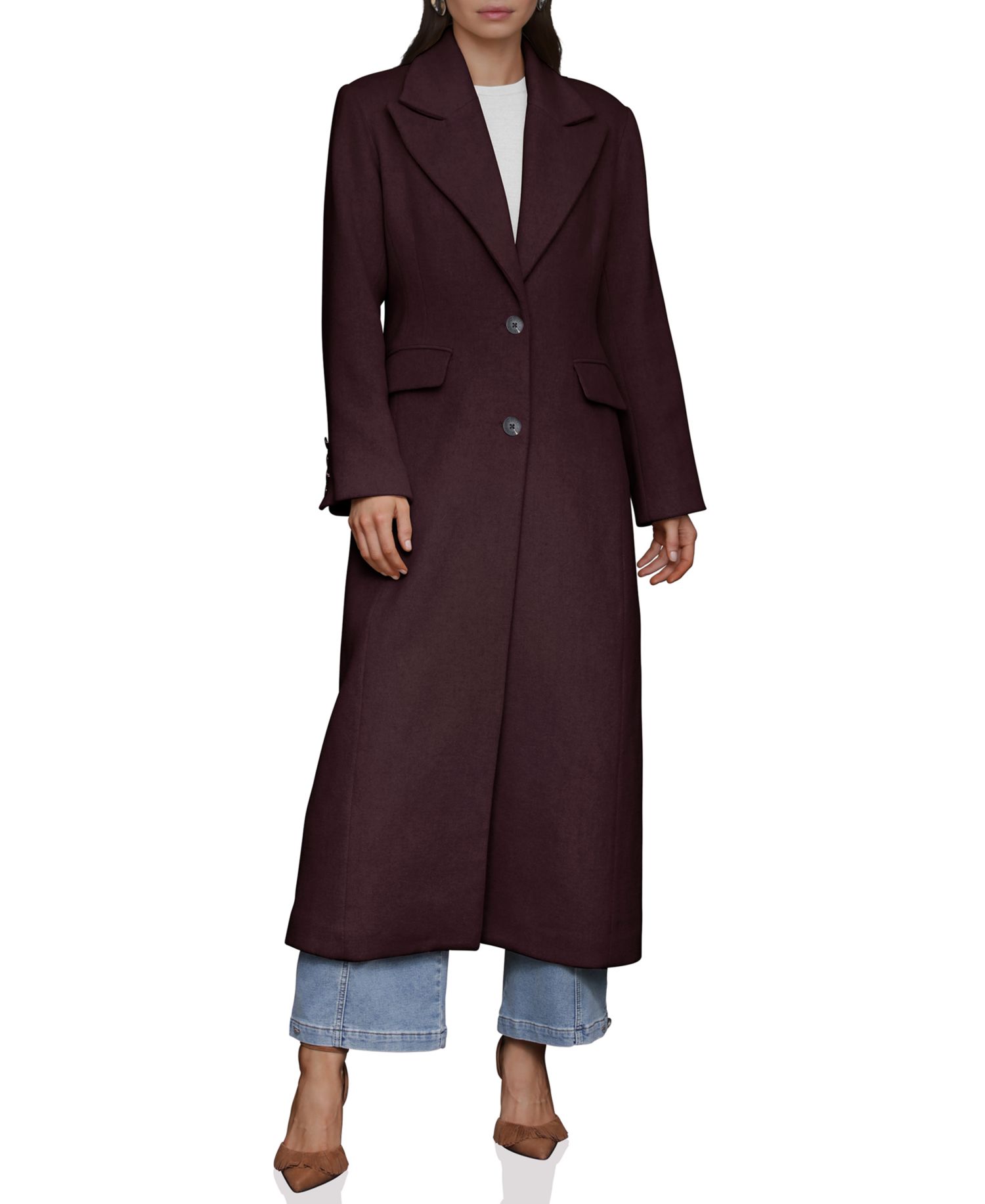 Women's Double-Breasted Long Wool-Blend Structured-Shoulder Coat