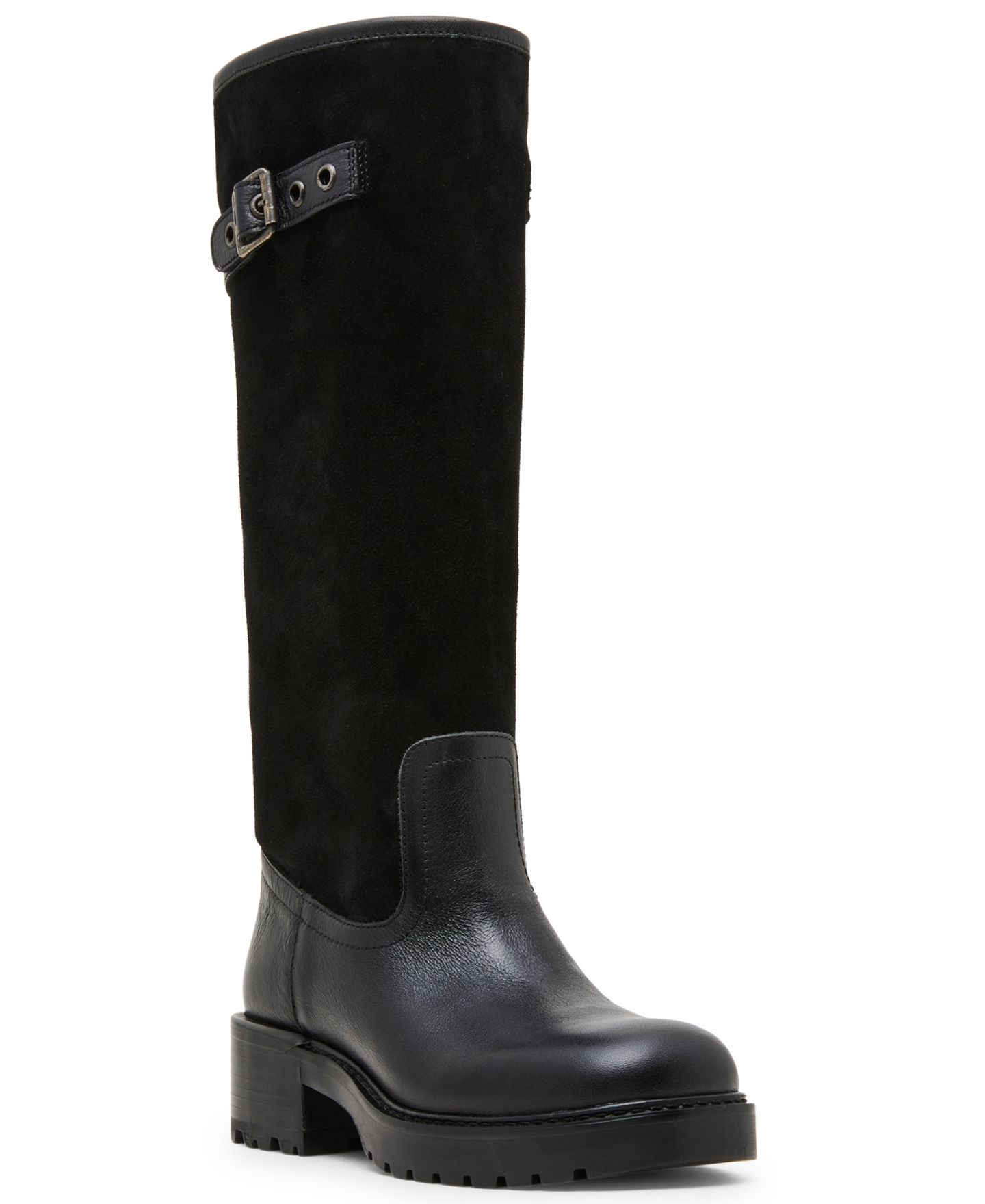 Женские ботинки Steve Madden Ramble Lug-Sole Tall Riding Boots, Regular & Wide Calf, цвет: Чёрный замшевый разноцветный — фото 1