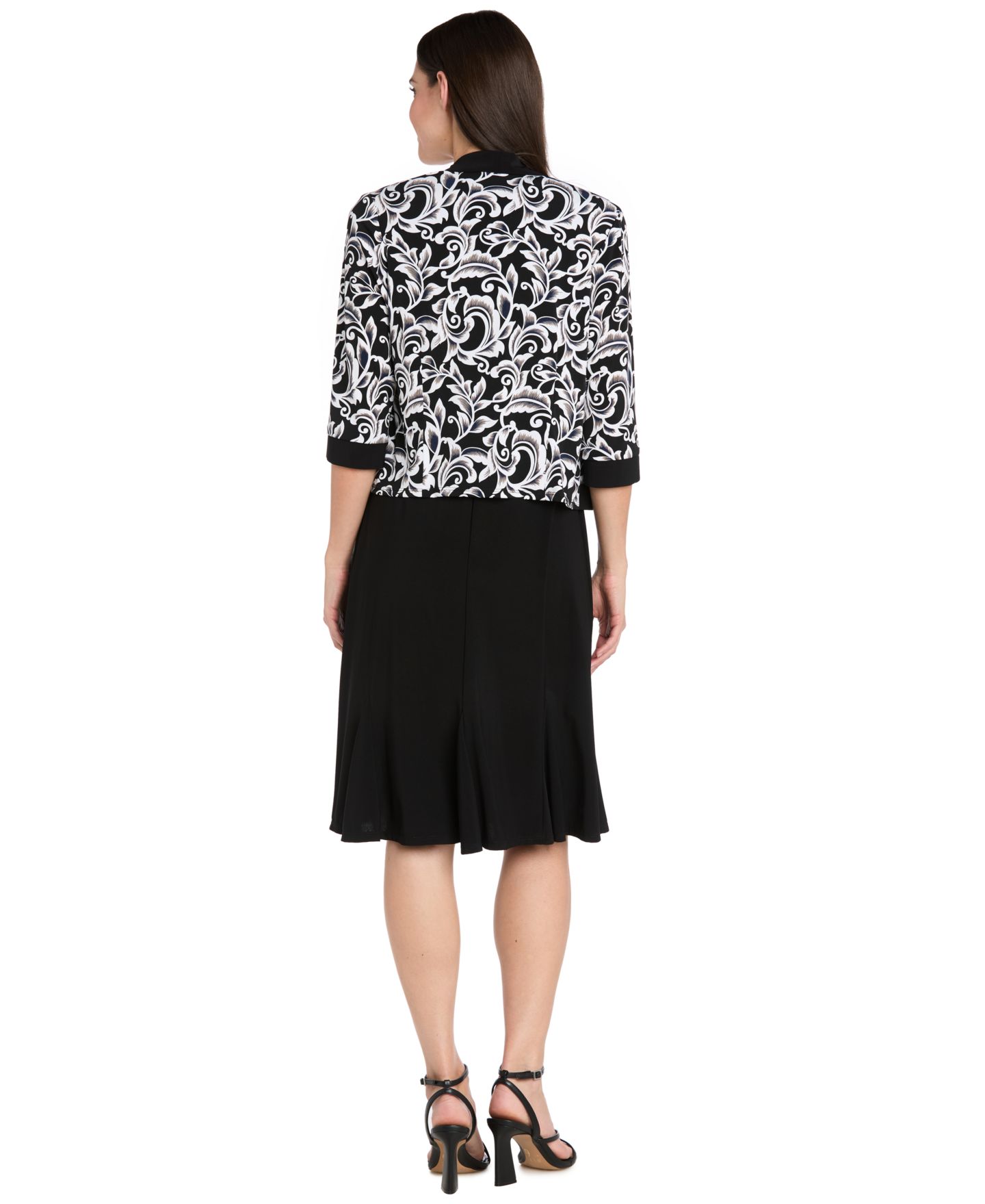 Женские платья R & M Richards Petite Jersey Scoop Neck Jacket Dress, 2-Piece Set, цвет: Чёрный / Слоновая кость — фото 5
